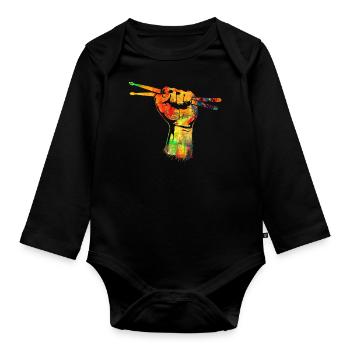 Rock n Roll - Drums - Baby Bio-Langarm-Body - Schwarz - Vorne