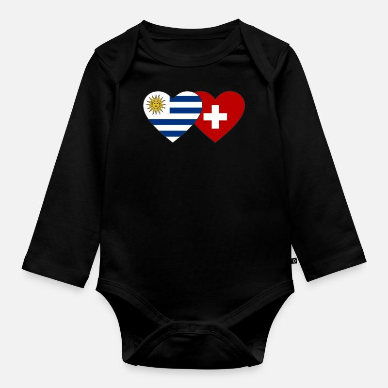 Uruguay Schweiz Herz Flagge - Baby Bio-Langarm-Body - Schwarz