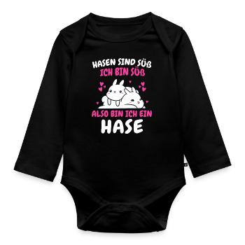 Hase Hasen Kaninchen Haustier - Baby Bio-Langarm-Body - Schwarz - Vorne
