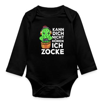 Kann Dich Nicht Hören Ich Zocke Gamer Kaktus - Baby Bio-Langarm-Body - Schwarz - Vorne