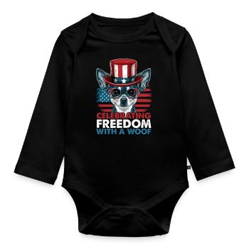 Chihuahua célèbre la liberté avec un woof - Body Bébé bio manches longues - noir - Devant