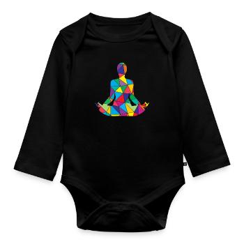 Low Poly Namaste Polygon Namaste Yoga - Baby Bio-Langarm-Body - Schwarz - Vorne