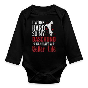 Hund Hunde Jäger Zwergdackel - Baby Bio-Langarm-Body - Schwarz - Vorne
