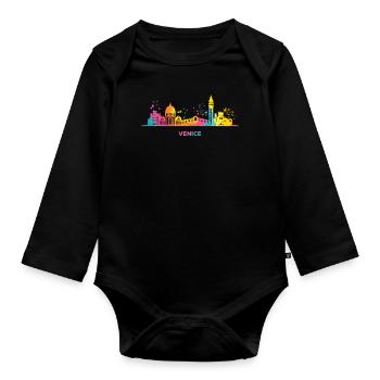 Venezianische Skyline Stadtbild Venedig - Baby Bio-Langarm-Body - Schwarz - Vorne