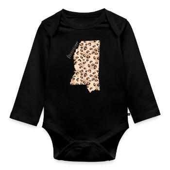 Mississippi Leopard Pattern Map Leo - Organic Longsleeve Baby Bodysuit - black - Front