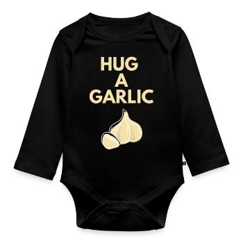 HUG A GARLIC - Organic Longsleeve Baby Bodysuit - black - Front