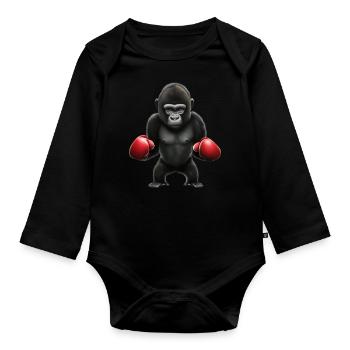 Boxer Gorilla - Organic Longsleeve Baby Bodysuit - black - Front