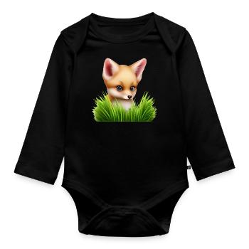 Fox in the tall grass - Organic Longsleeve Baby Bodysuit - black - Front