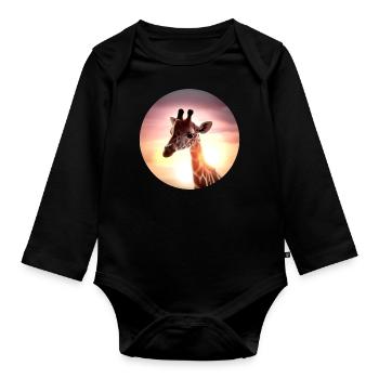Young giraffe in sunset - Organic Longsleeve Baby Bodysuit - black - Front