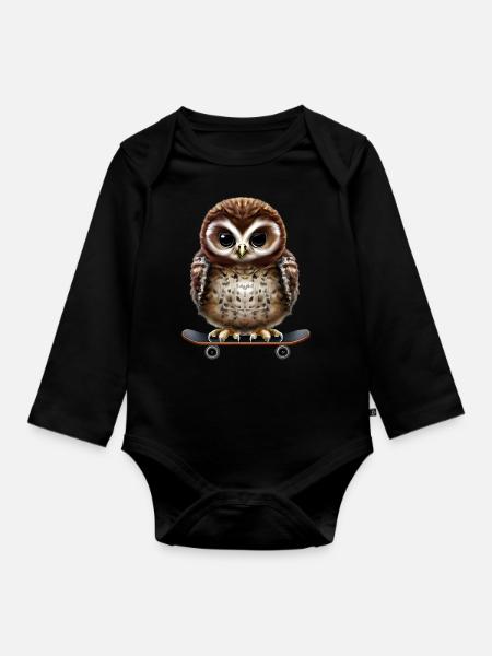 Skater Eule - Baby Bio-Langarm-Body - Schwarz
