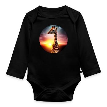 Young giraffe in sunset - Organic Longsleeve Baby Bodysuit - black - Front