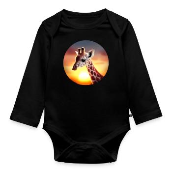 Young giraffe in sunset - Organic Longsleeve Baby Bodysuit - black - Front