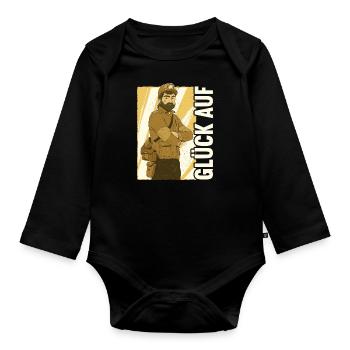 Bergbau Sprüche Glück Auf Kohle Bergmann Geschenk - Baby Bio-Langarm-Body - Schwarz - Vorne