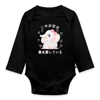 Elefant Liebe Mama Elefant - Baby Bio-Langarm-Body - Schwarz - Vorne