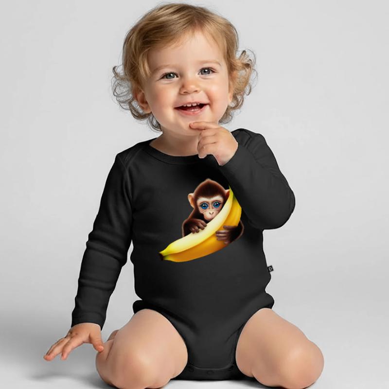 Banane à cache-cache de singe Body Bébé bio manches longues