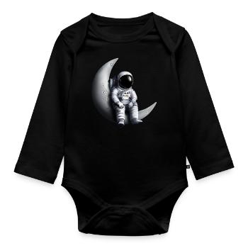 Astronaut in the crescent moon - Organic Longsleeve Baby Bodysuit - black - Front
