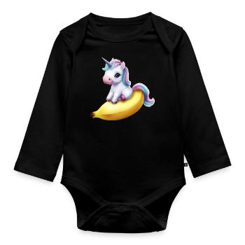 Einhorn auf Banane - Baby Bio-Langarm-Body - Schwarz - Vorne