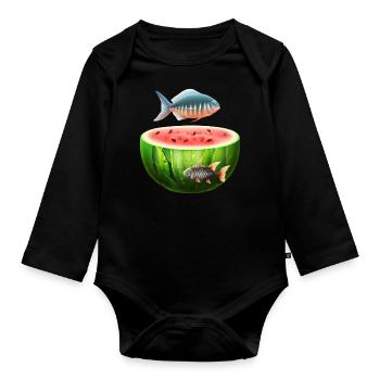 Aquarium de pastèques avec des poissons - Body Bébé bio manches longues - noir - Devant