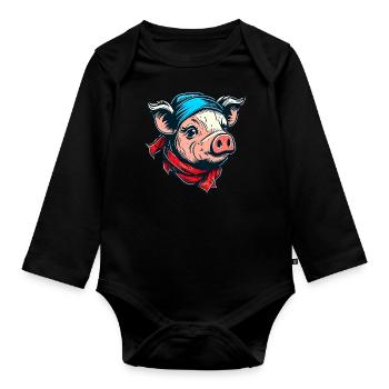 Cochon avec foulard - Body Bébé bio manches longues - noir - Devant