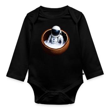 Astronaut in einer Kokosnuss - Baby Bio-Langarm-Body - Schwarz - Vorne