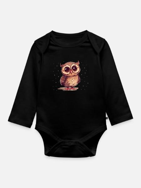 Nachteule Eule Eulen Vogel - Baby Bio-Langarm-Body - Schwarz