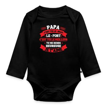 Cadeau Papa je t aime Message Pere fille - Body Bébé bio manches longues - noir - Devant