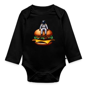 Space Astronaut Cheeseburger - Organic Longsleeve Baby Bodysuit - black - Front