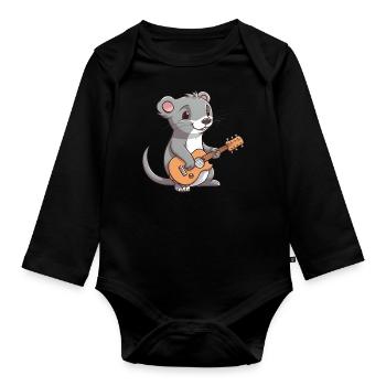 Cute mongoose playing guitar - Organic Longsleeve Baby Bodysuit - black - Front