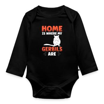 Gerbille est ma maison Gerbille rongeur - Body Bébé bio manches longues - noir - Devant