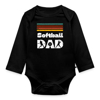 Retro Softball Papa Vatertag Familie Matching Pla - Baby Bio-Langarm-Body - Schwarz - Vorne