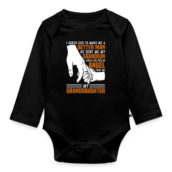 I asked God to make me a better man - Organic Longsleeve Baby Bodysuit - black - Front
