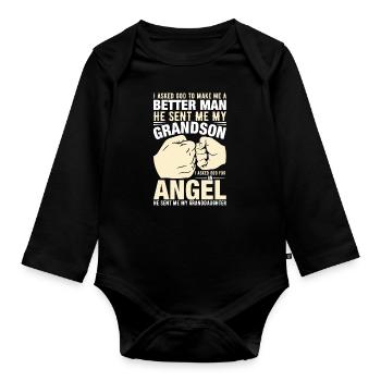 I asked God to make me a better man - Organic Longsleeve Baby Bodysuit - black - Front