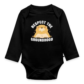 Retro Groundhog Respect the Groundhog - Organic Longsleeve Baby Bodysuit - black - Front