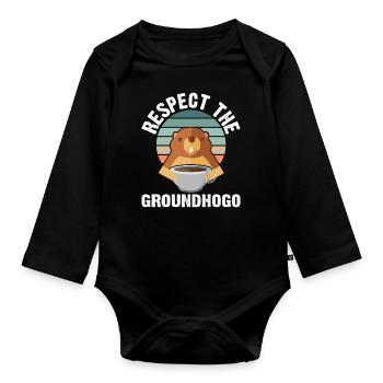 Retro Groundhog Respect the Groundhog - Organic Longsleeve Baby Bodysuit - black - Front