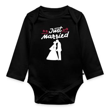 Cadeau de mariage de couple de mariage juste marié - Body Bébé bio manches longues - noir - Devant