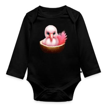 Flamant rose de noix de - Body Bébé bio manches longues - noir - Devant