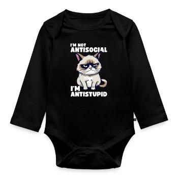 Grump Cat - Je ne suis pas antisocial - Je suis antistupide - Body Bébé bio manches longues - noir - Devant