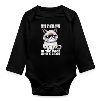 Cat Some People Just Need A High Five In The Face - Baby Bio-Langarm-Body - Schwarz - Vorne