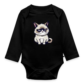 Funny Annoyed Cartoon Grump Cat - Sarcasm - Organic Longsleeve Baby Bodysuit - black - Front