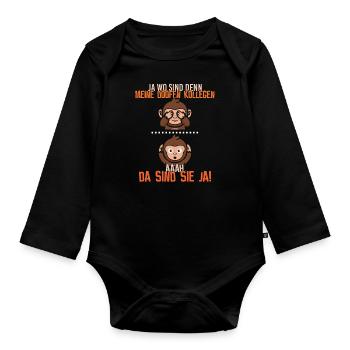 Wo sind doofe Kollegen - Affe - Baby Bio-Langarm-Body - Schwarz - Vorne