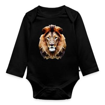 Modern polygon lion - Organic Longsleeve Baby Bodysuit - black - Front