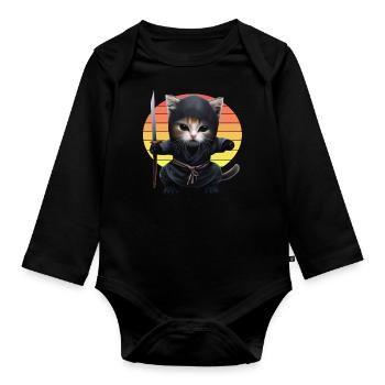 Ninja Cat Sunset - Organic Longsleeve Baby Bodysuit - black - Front