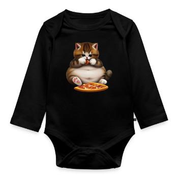 Chat amateur de pizza - Body Bébé bio manches longues - noir - Devant