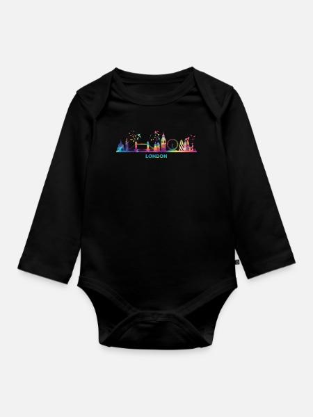 Londoner Skyline London - Baby Bio-Langarm-Body - Schwarz