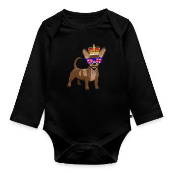 Chihuahua portant la couronne de la reine - Body Bébé bio manches longues - noir - Devant