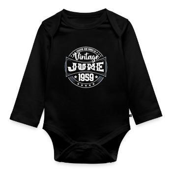 1959 Juni. Geburtstagsgeschenk Juni 1959. Juni. - Baby Bio-Langarm-Body - Schwarz - Vorne