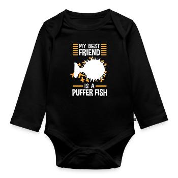 Puffer fish is my friend Giant puffer fish - Organic Longsleeve Baby Bodysuit - black - Front