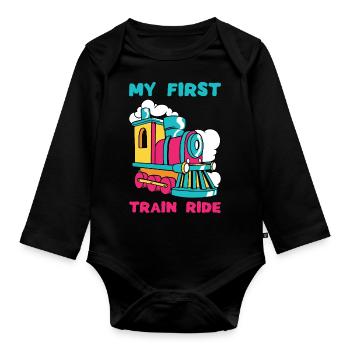MY FIRST TRAIN RIDE - Railway Steam Locomotive Train - Organic Longsleeve Baby Bodysuit - black - Front