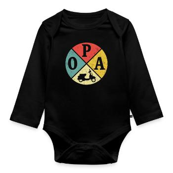 Opa roller t-shirt rollerfahren retro moped - Baby Bio-Langarm-Body - Schwarz - Vorne
