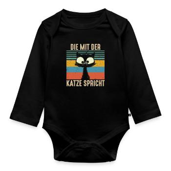 Die Mit Der Katze Spricht Katze Kätzchen - Baby Bio-Langarm-Body - Schwarz - Vorne